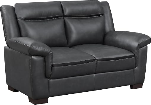 Coaster Home Furnishings - Arabella - Faux Leather Upholstered Loveseat with Padded Arms, Cushioned Seats, Contrasting Stitching and Transitional-Inspired Design - Living Room - Grey - 506592