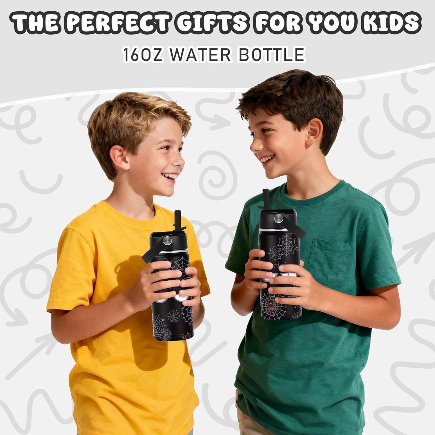 Hiboss Spider Water Bottle for Boys, 16oz Kids Stainless Steel Insulated Water Bottle with Straw Lid, Spider Cup Tumbler Gifts for Kids Teen Boys Men - Image 9