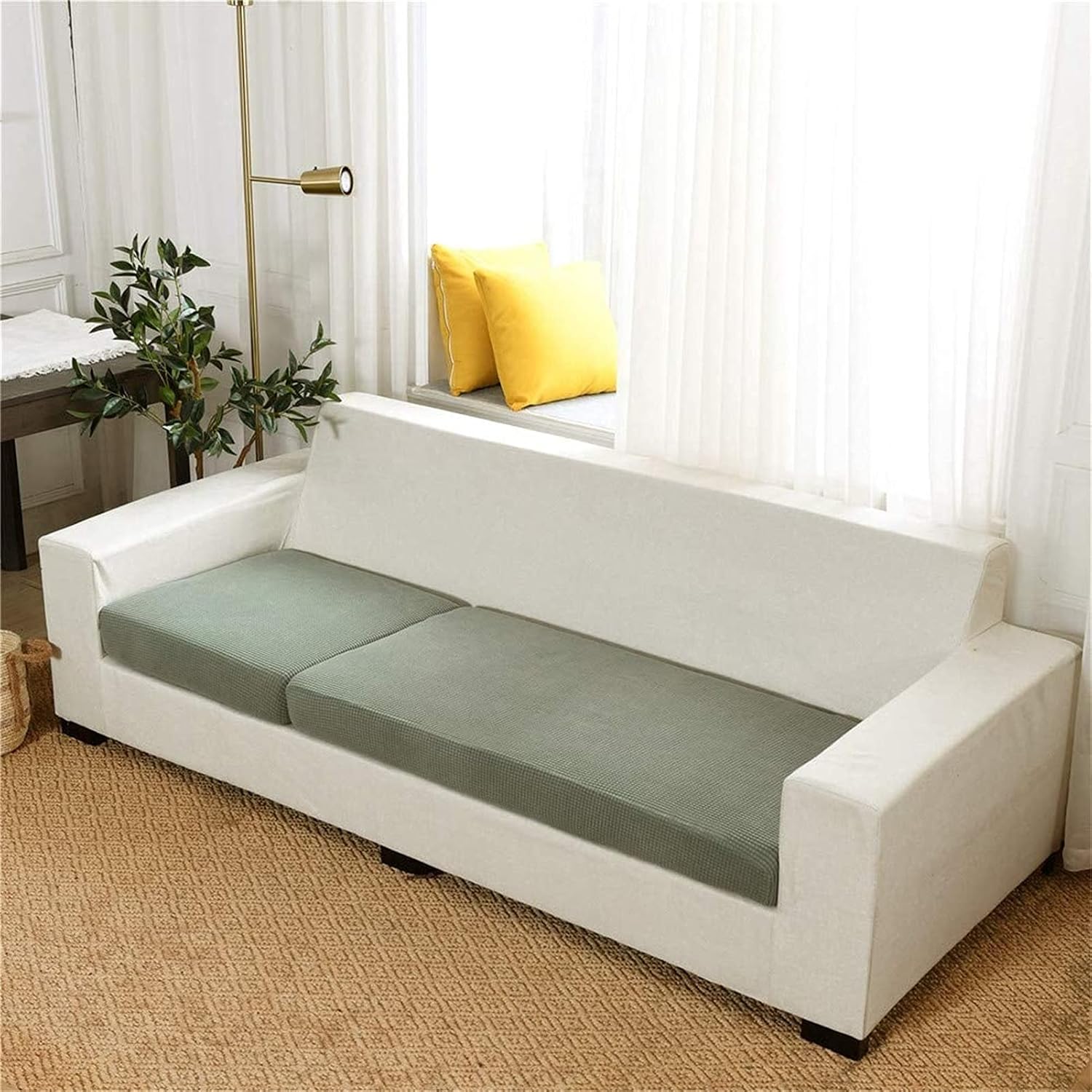 Sofa Seat Cushion Cover, Spandex Jacquard Fabric Seat Slipcover Durable Stretchy Non-Slip Couch Seat Covers Furniture Protector (Color : Green, Size : 2 Seats)