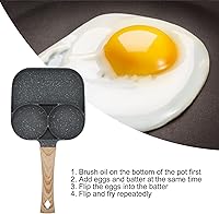 Vista 6 de Sartén para huevos fritos, sartén para huevos divididos de 3 secciones, sartén antiadherente 3 en 1 para panqueques con mango de madera para estufa