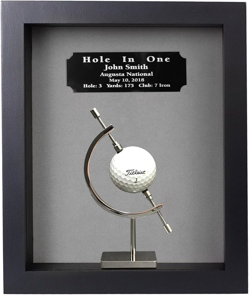 Golf Hole-in-One Shadowbox with Caliper | 4 Color Options | Personalized Golf Ball Display Case | Wall-Mountable or Desktop | Made in The USA