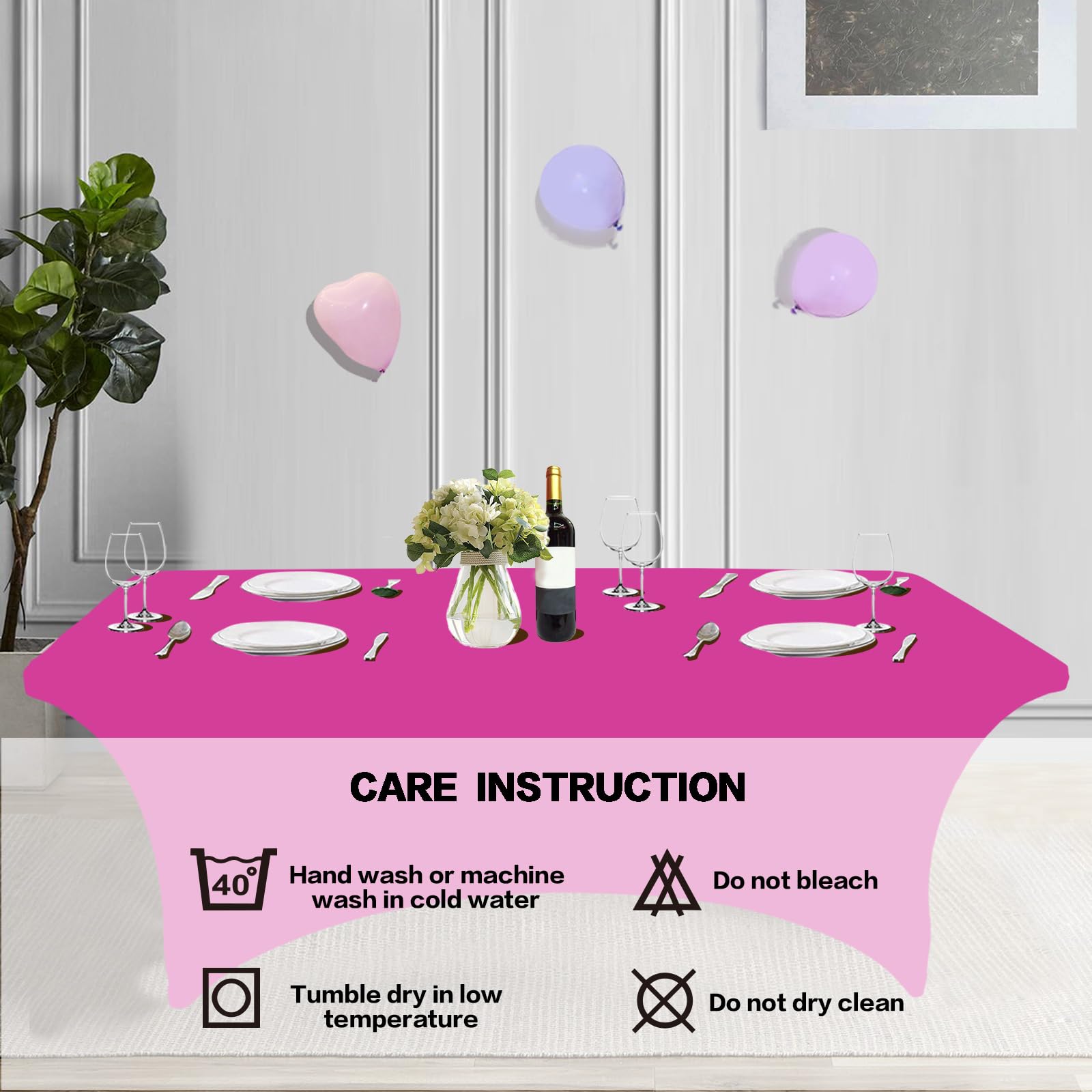 IVAPUPU Tovaglia Rettangolare Elasticizzata Fucsia – Lavabile, Antimacchia, Per Tavoli Da Festa E Matrimoni