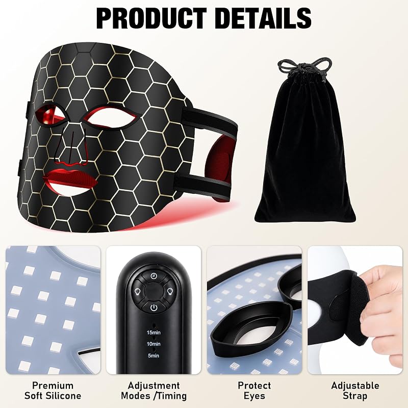 LED Face Mask with 7 Light Modes for Daily Skincare, 96 LED Chips Flexible Silicone Face Mask, Cordless Rechargeable with Timer, Home Use Skincare Device, Gift for Women image 7