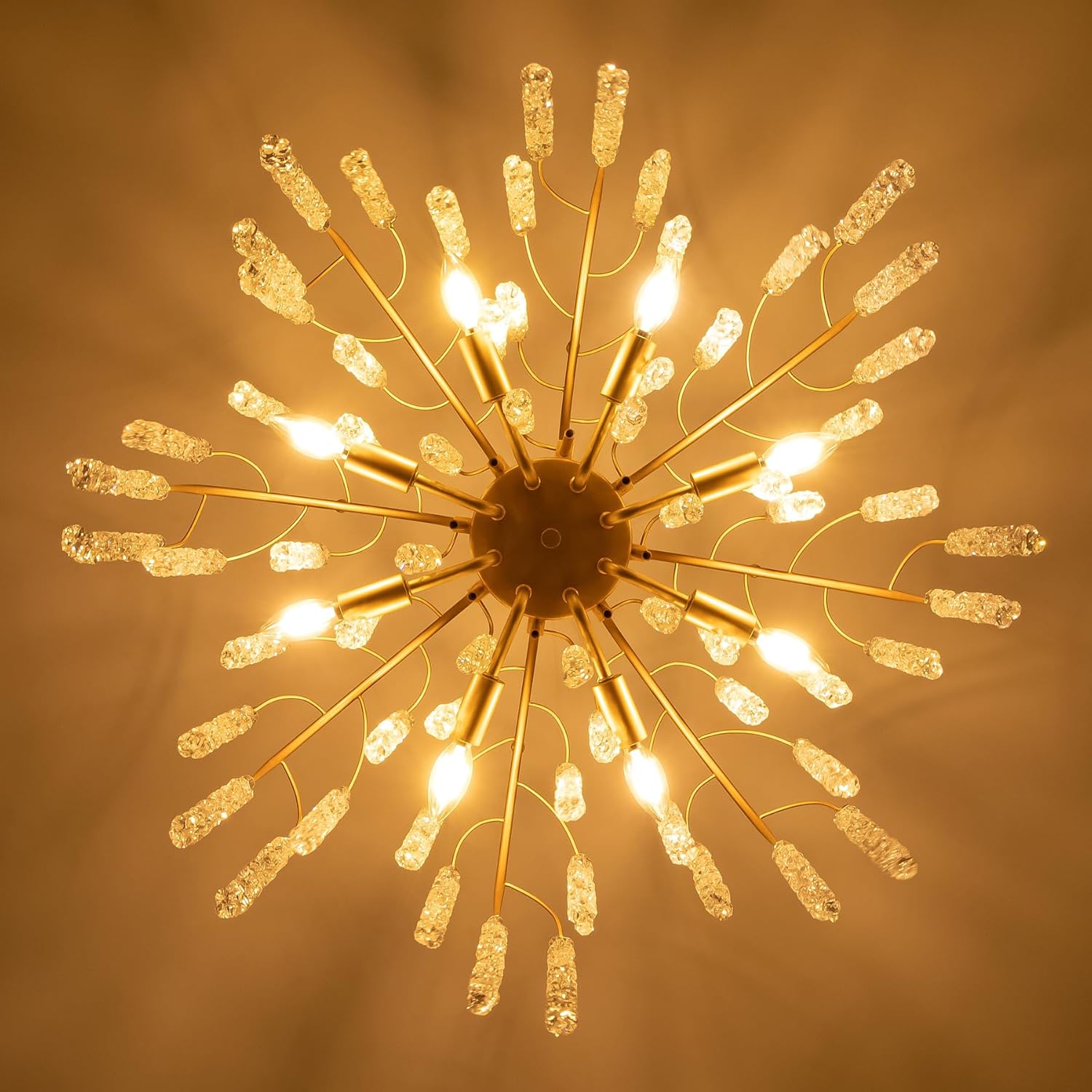 TOCHIC Modern Crystal Chandelier Gold Luxury 8-Lights Chandeliers Light Fixture Round Tree Branch Chandelier for Dining Living Room, Bedroom, Bathroom, Foyer, 31.5" W