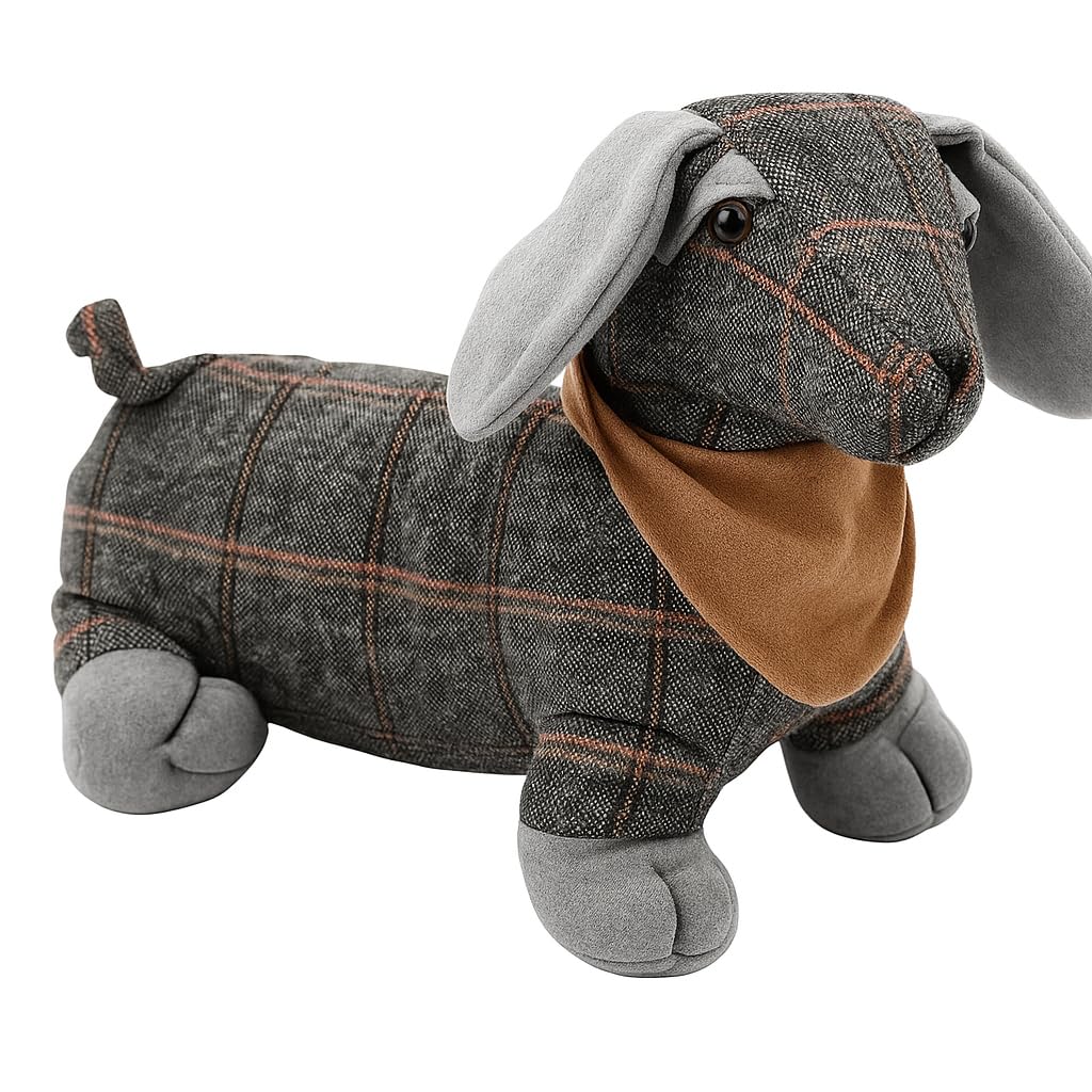 Maria`S Selection Grey Sausage Dog Fabric Door Stop, Door Stopper Dog Design Heavy Fabric Soft Fluffed Cute Novelty Puppy Animal Toy Indoor Door Stop - Home, Office, Shop Door Stopper (Grey)