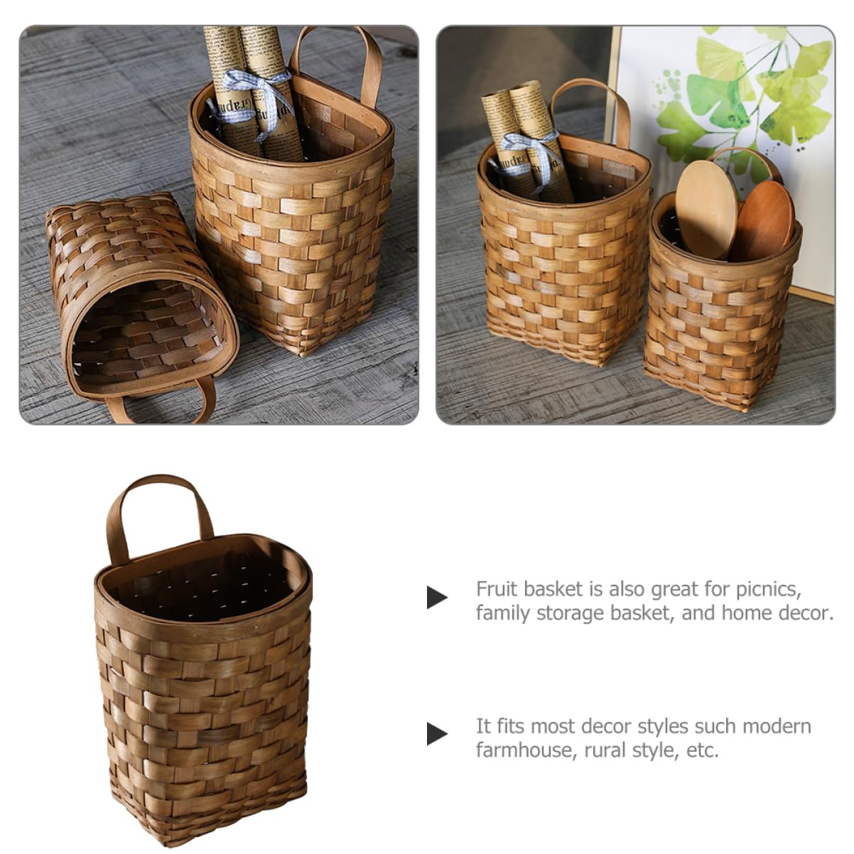 Cesta Colgante De Mimbre Rústico 14x6 Pulgadas – Organizador De Pared Para Cocina, Baño O Salón