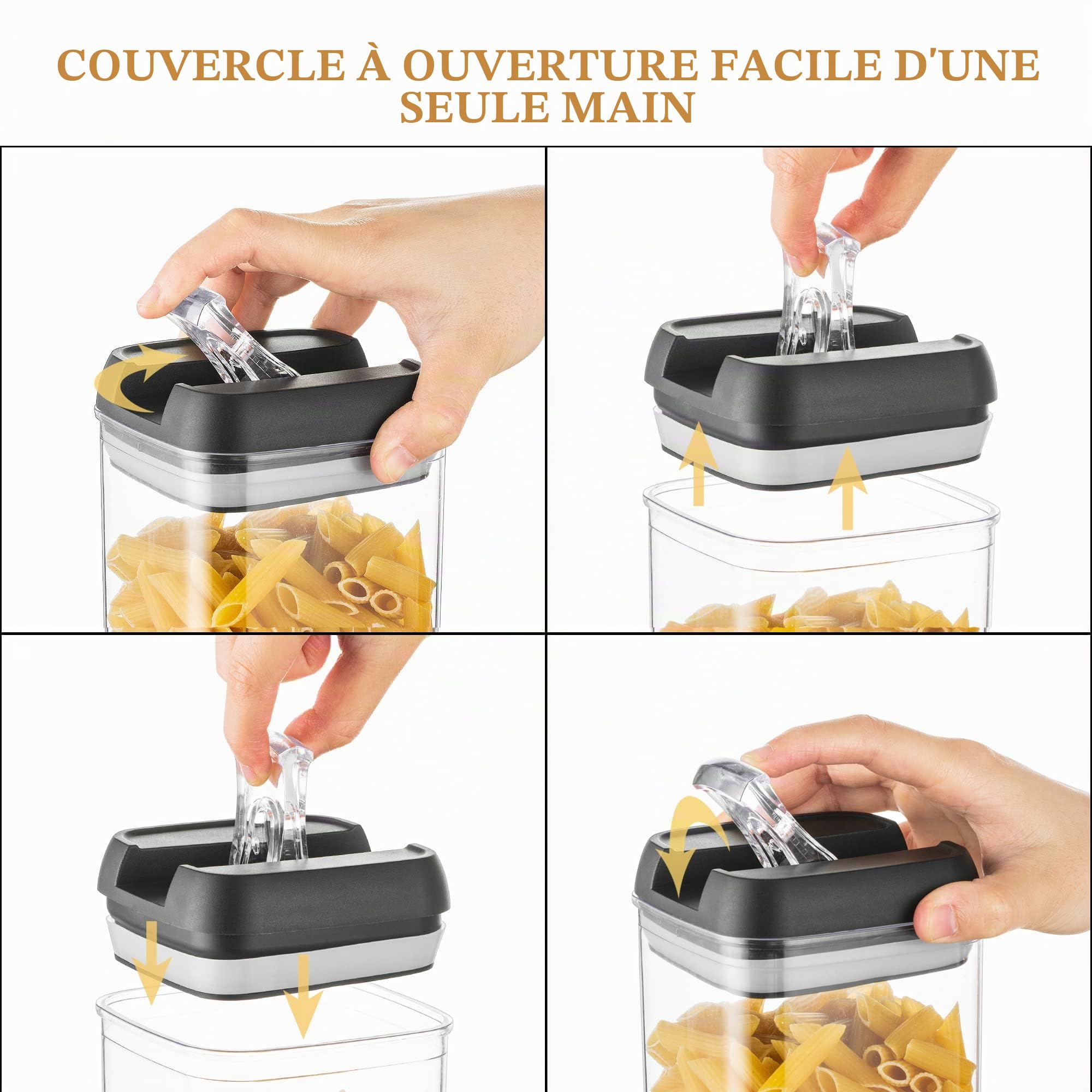 Hanobe Stockage De PâTes En Plastique, Bocal à Spaghetti HerméTique, RéCipients à PâTes Avec Couvercles, Ensemble De 3 RéCipients De Stockage D'Aliments Durables Et Empilables Pour Garde Manger Frigo