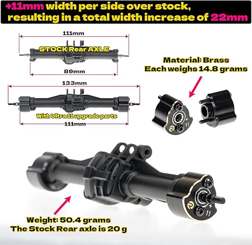 Miniatura 3 de Piezas de actualización de ensanchamiento del eje para TRX4M, 0.433 in más anchas en cada lado (delantero y trasero), piezas de actualización