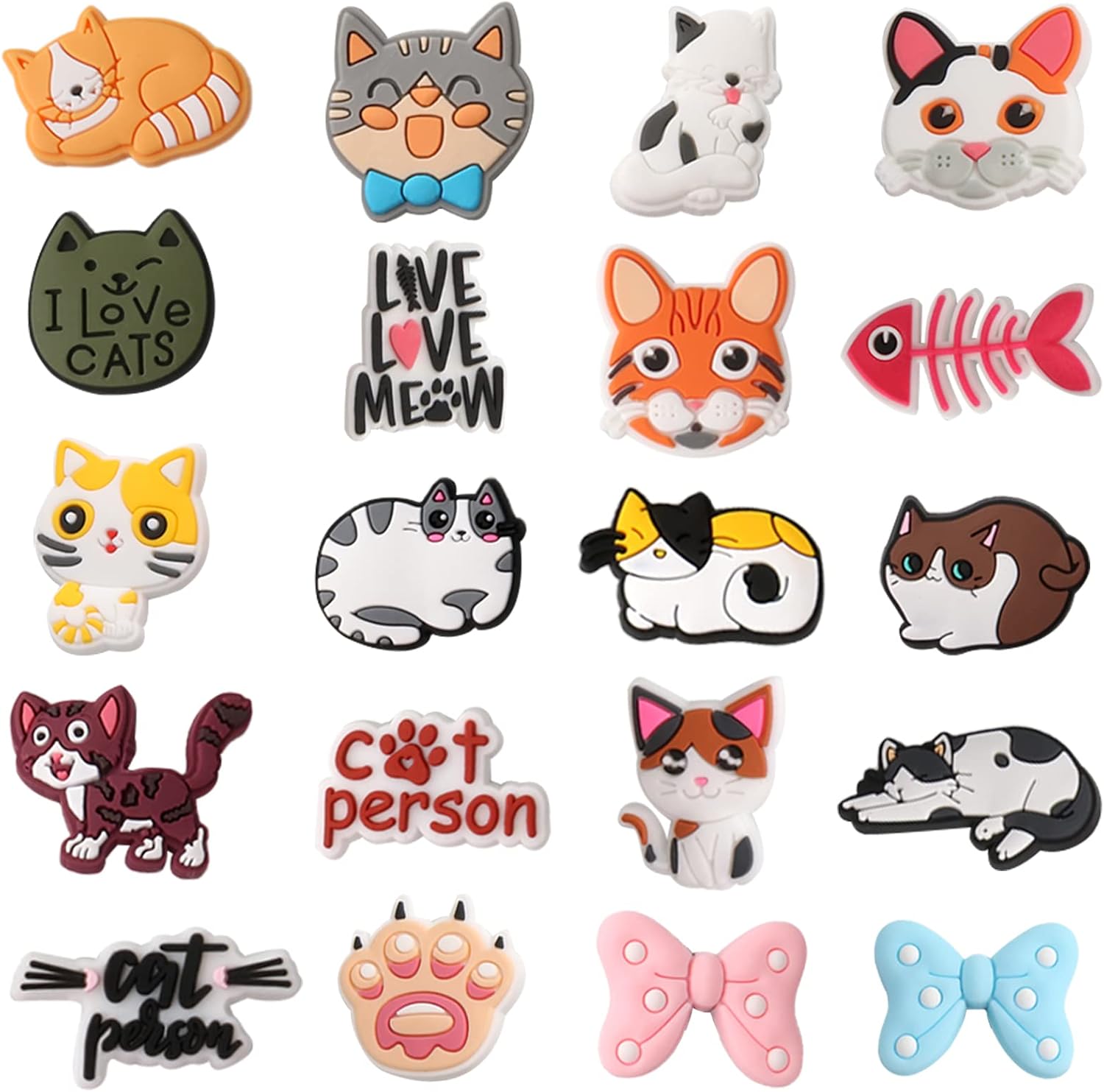 Cat Shoe Charms Set – 12 Adorable PVC Cat & Paw Print Charms For Girls' Shoe Decoration, DIY Accessories
