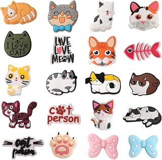Cats Shoe Decoration Charms, 20PCS Assorted Cute Cat Paw Shoe Charms for Kids Adults Cat Lover, PVC Shoe Charm Accessories for Clog Sandals Decoration Party Favors Gifts, Polyvinyl Chloride