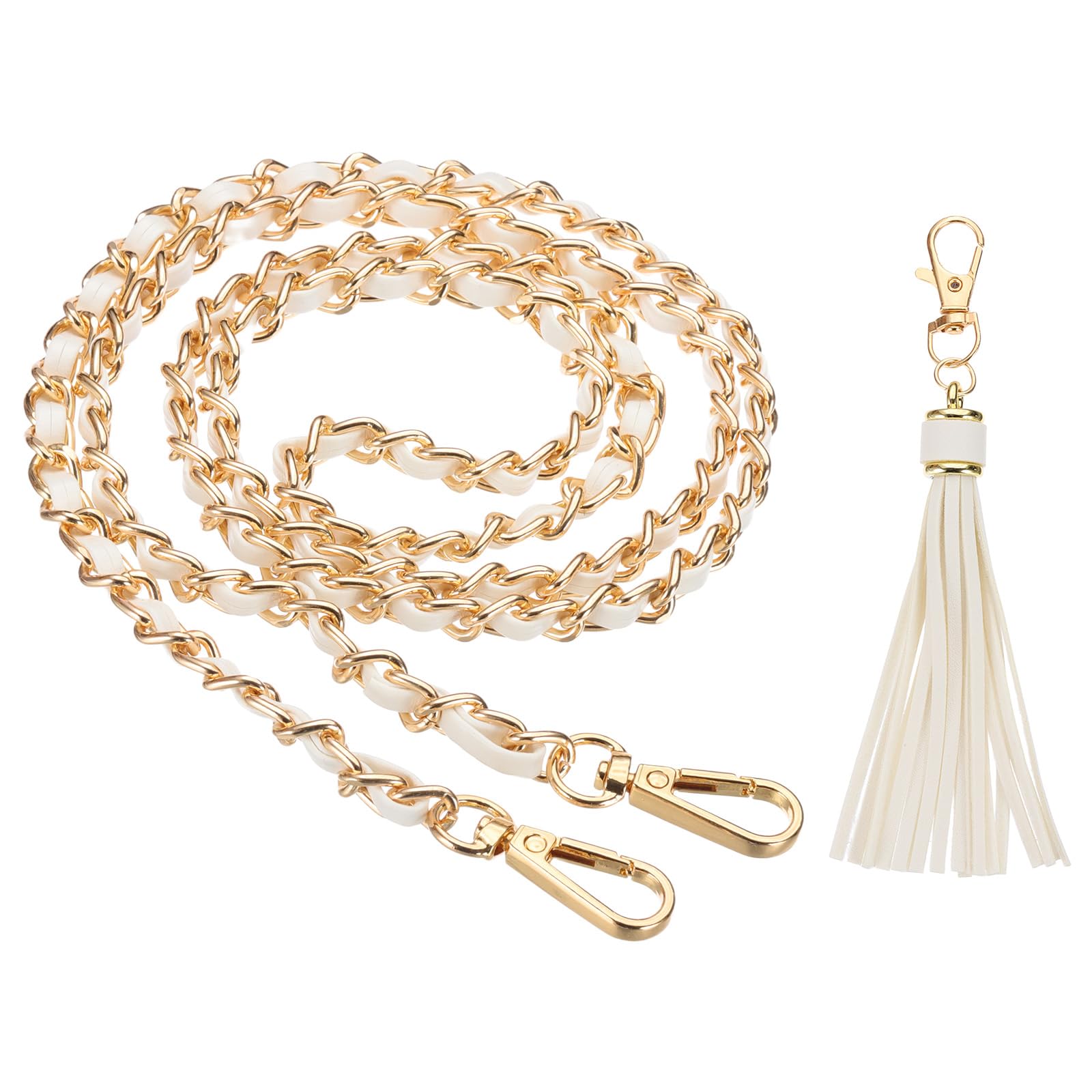 PATIKIL Purse Chain Strap, 47 Inch Leather Chain Straps Purse Strap Replacement with Tassel for Crossbody Bag Handbag Woman White/Gold
