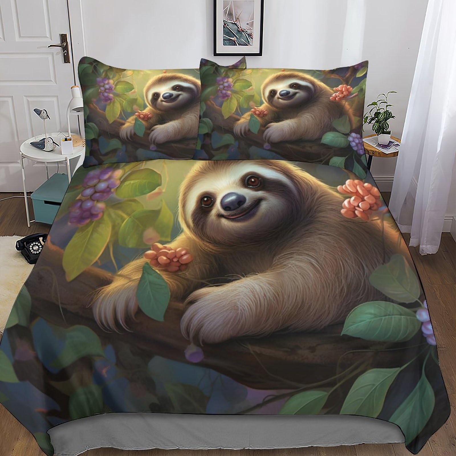 Housse de couette paresseux 3D 220x240 parure microfibre animaux