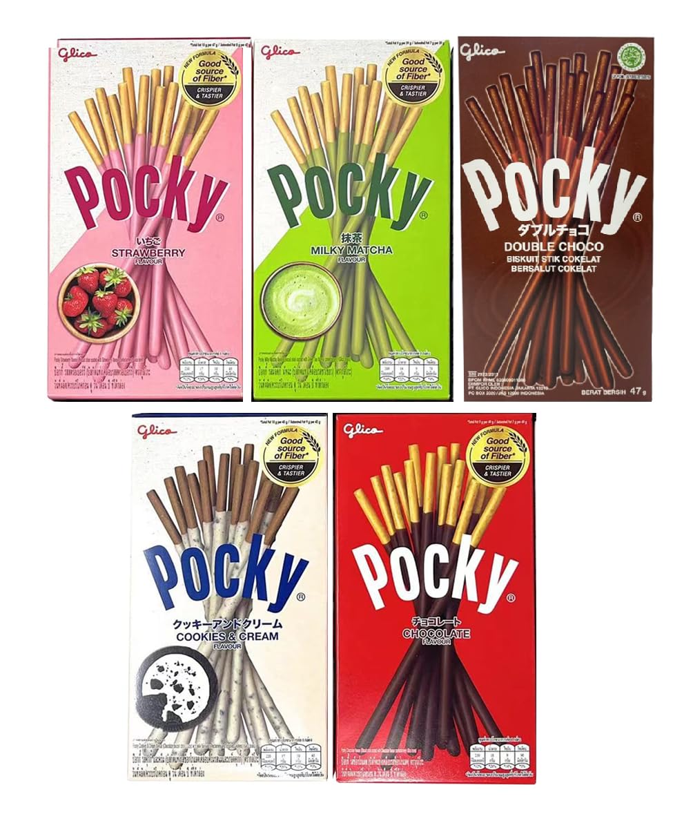 Glicos Pocky Biscuit Sticks Combo Pack – 5 Flavours (Strawberry, Milky Matcha, Double Choco, Cookies & Cream, Chocolate) – 47 g Each (Imported)-image-8
