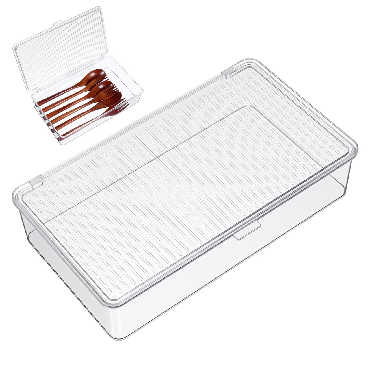 Plateau transparent pour couverts Hemoton avec couvercle organisateur de tiroir cuisine