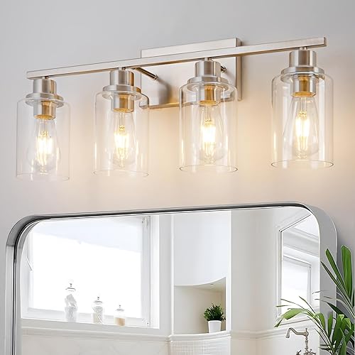 HCCZ 4 lámparas de baño de níquel cepillado, lámpara de tocador sobre espejo, moderna casa de campo, apliques de pared para baño, dormitorio, sala