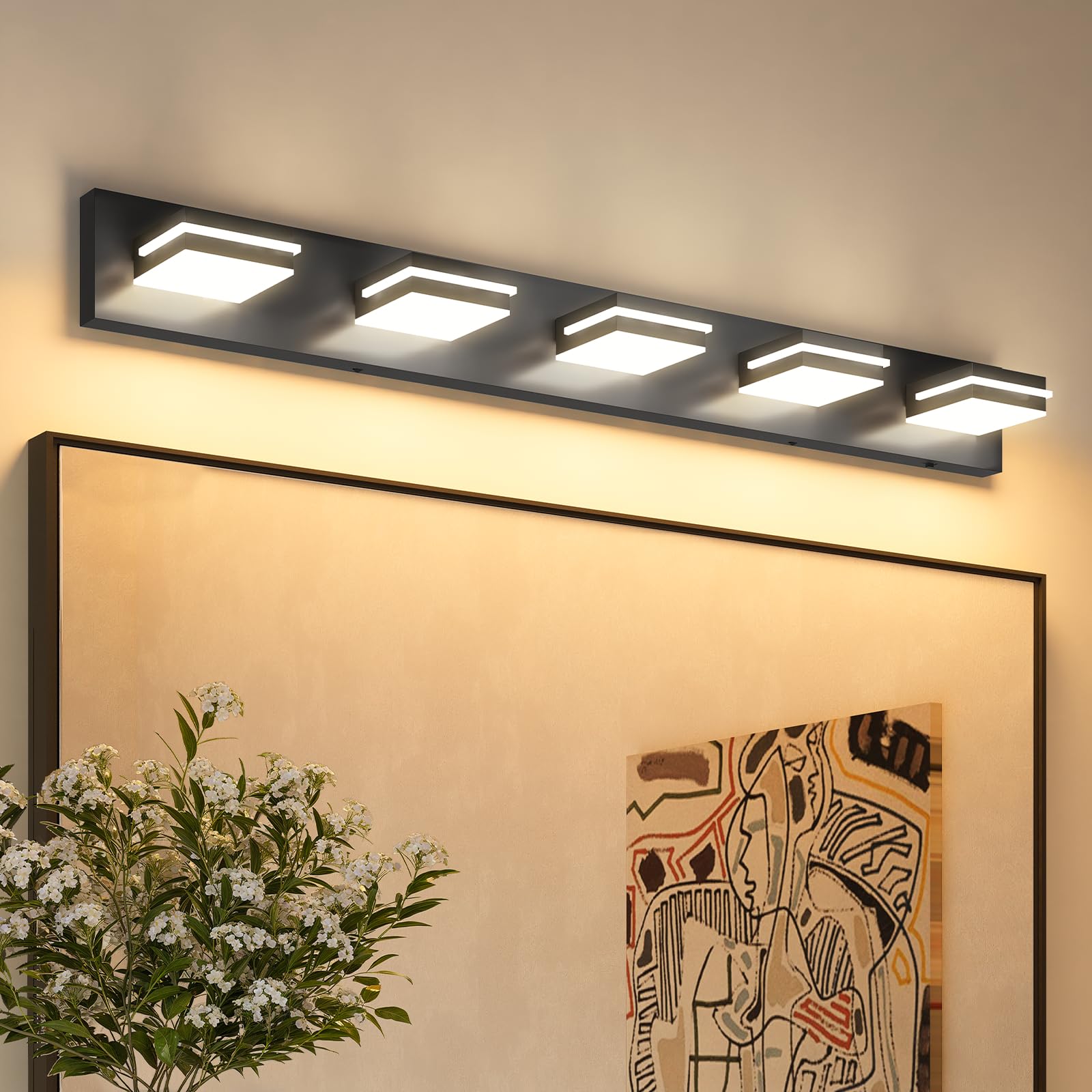 VOLISUN 5CCT Bathroom Light Fixtures Over Mirror, Dimmable, 360°Rotatable Head, 40 inch, 5 Light Bathroom Vanity Light Fixtures, Black LED Vanity Lights for Bathrooms-ETL Certificated