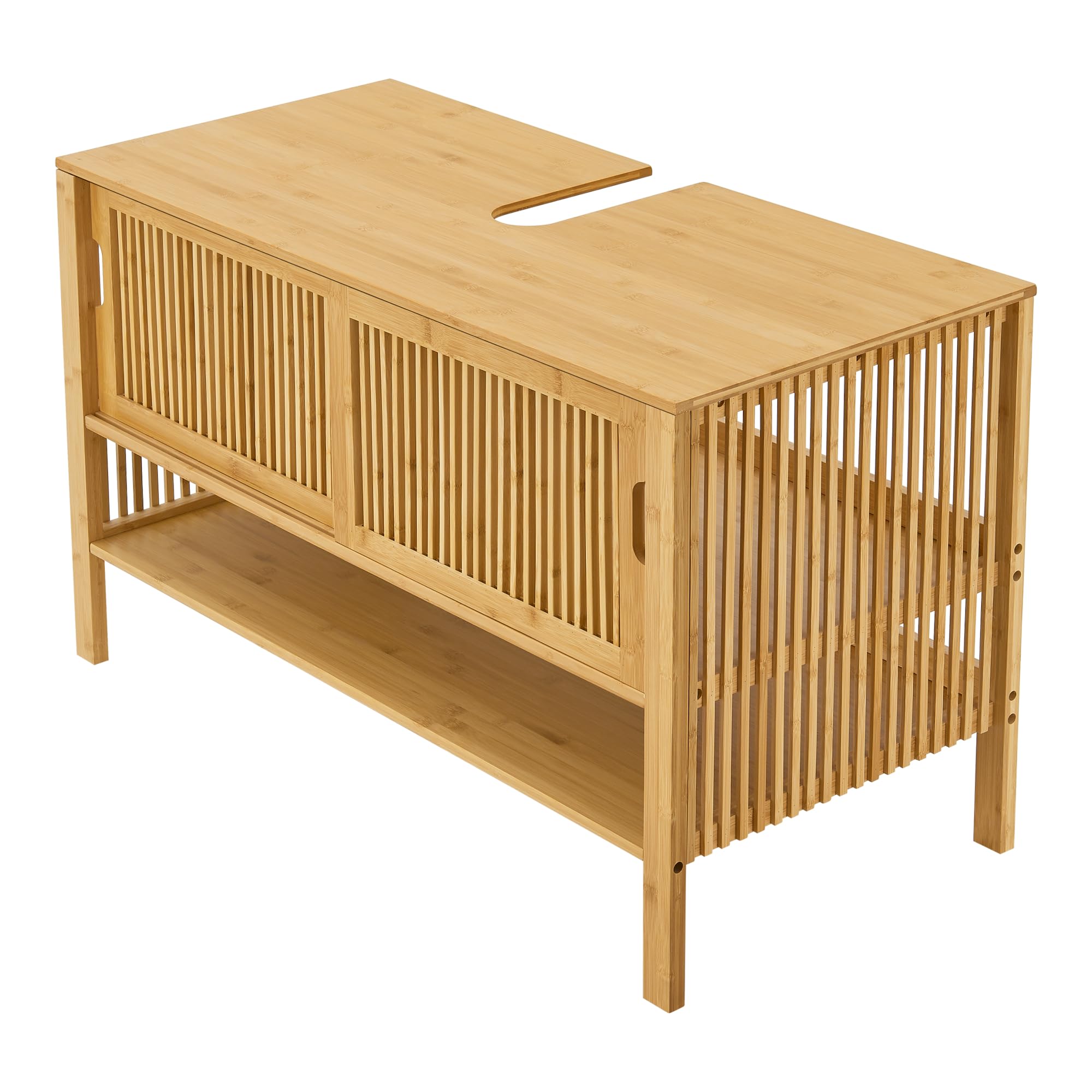 [en.casa] Armadio Sottolavabo Mobile da Bagno con 2 Ante Scorrevoli e Scomparto Aperto Armadietto in Bambù per Lavabo da Appoggio Mobiletto per Lavandino 60 x 100 x 45 cm