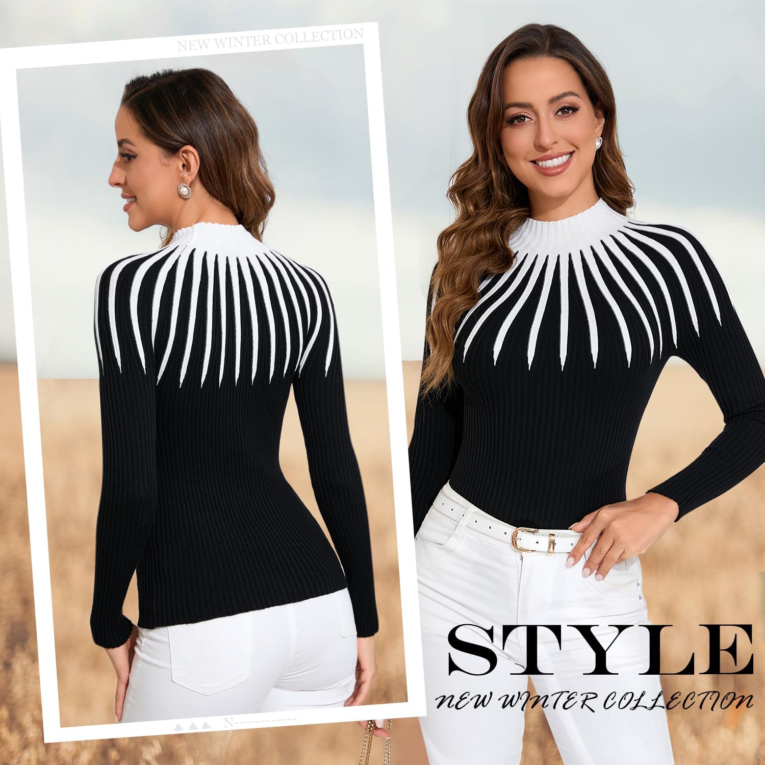 Women's 2025 Fall Fashion Turtleneck Long Sleeve Ribbed Knit Slim Fitted Casual Pullover Sweater Tops - Image 2