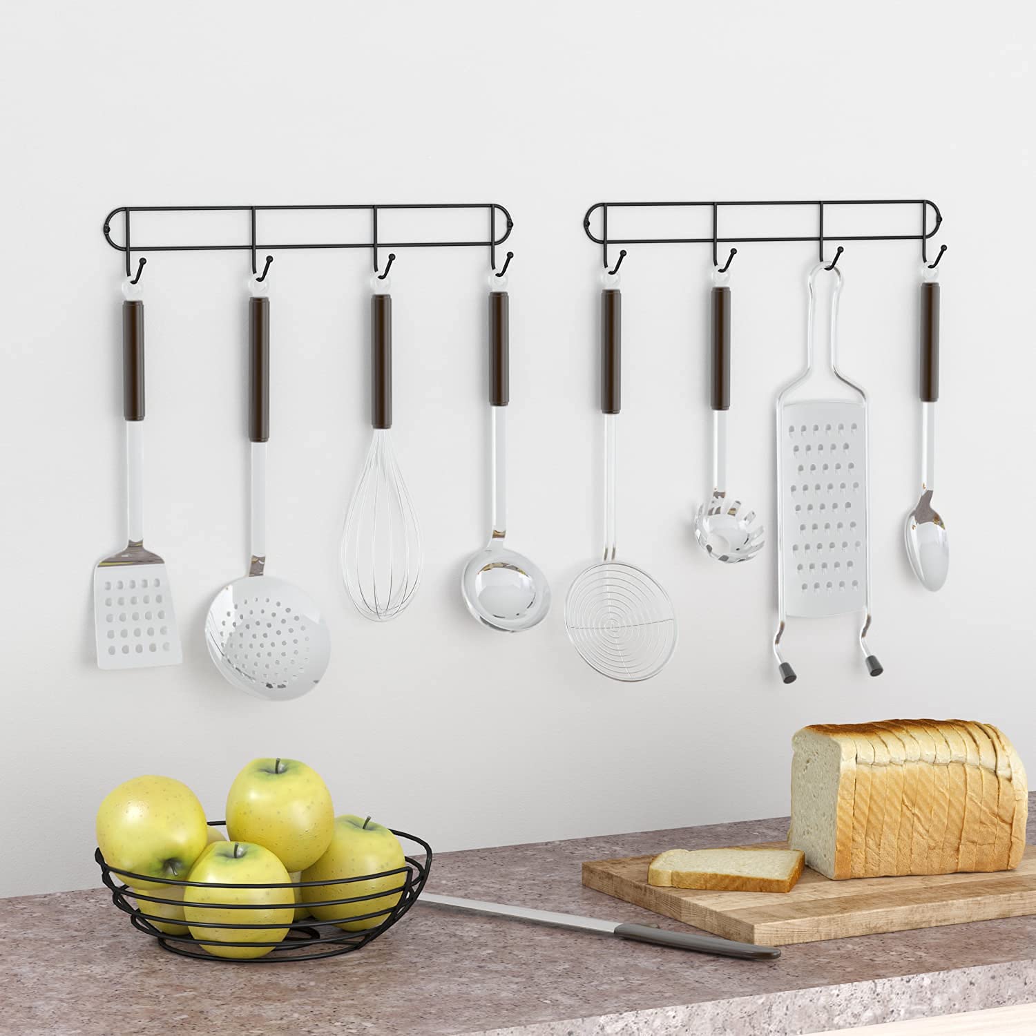 Hand-Forged Coffee Mug Rack - Wall-Mounted Cup Holder With 8 Hooks, Kitchen Mug Organizer