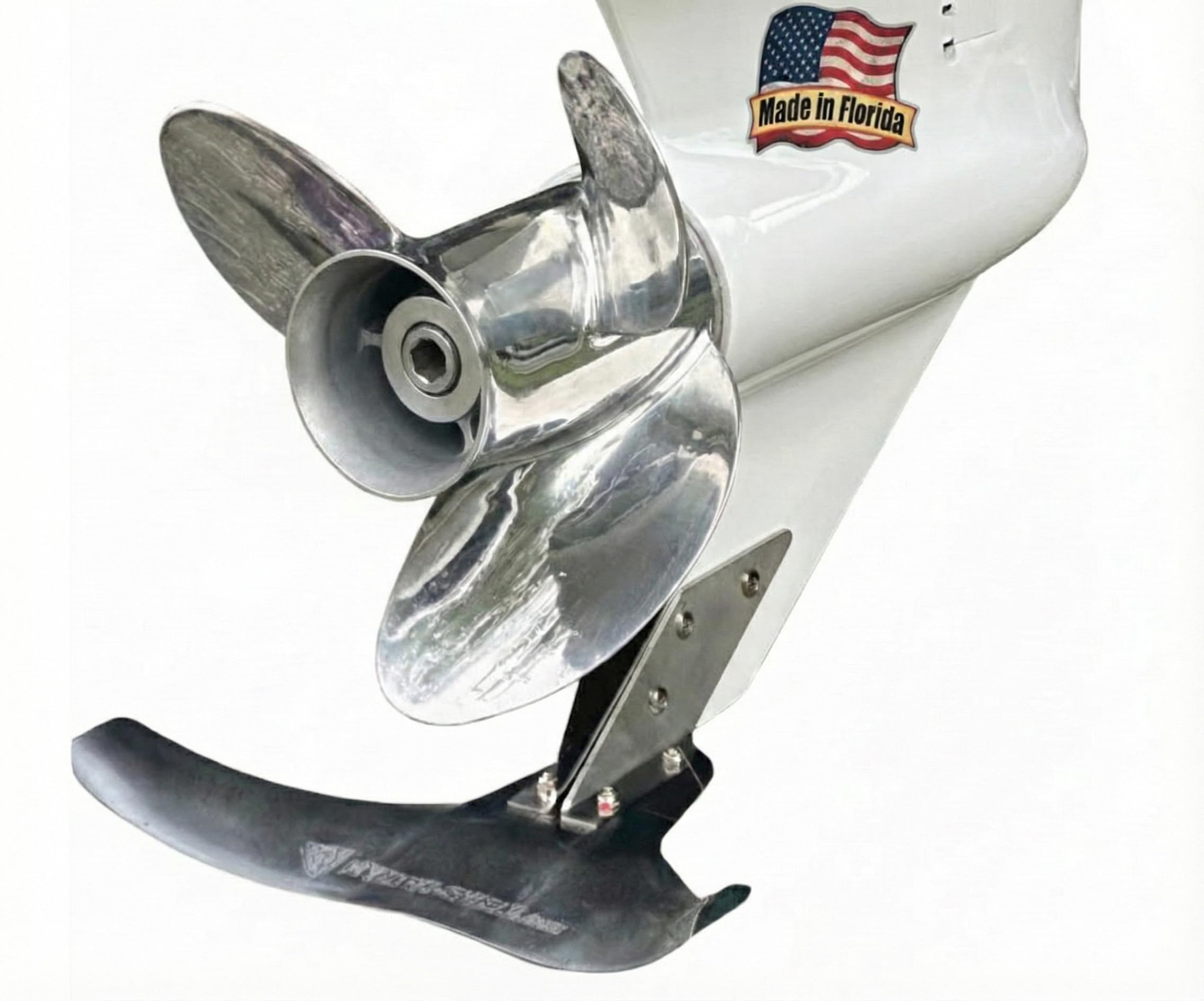 L-35 Hydrofoil Boat Stabilizer for 100+ HP Motors - Skeg-Mounted Thermoplastic Shield with Stainless Steel Mounting Bracket - Large Size Fin for Boats 18 Feet and Greater