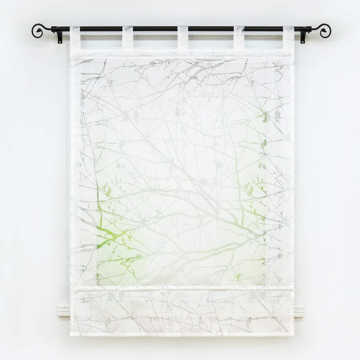 Joyswahl - Tenda a pacchetto Aliya in voile, a tinta unita, design romantico dévoré con stampa di albero e passanti, 45 x 140 cm (larghezza x altezza), colore: bianco, 1 pezzo