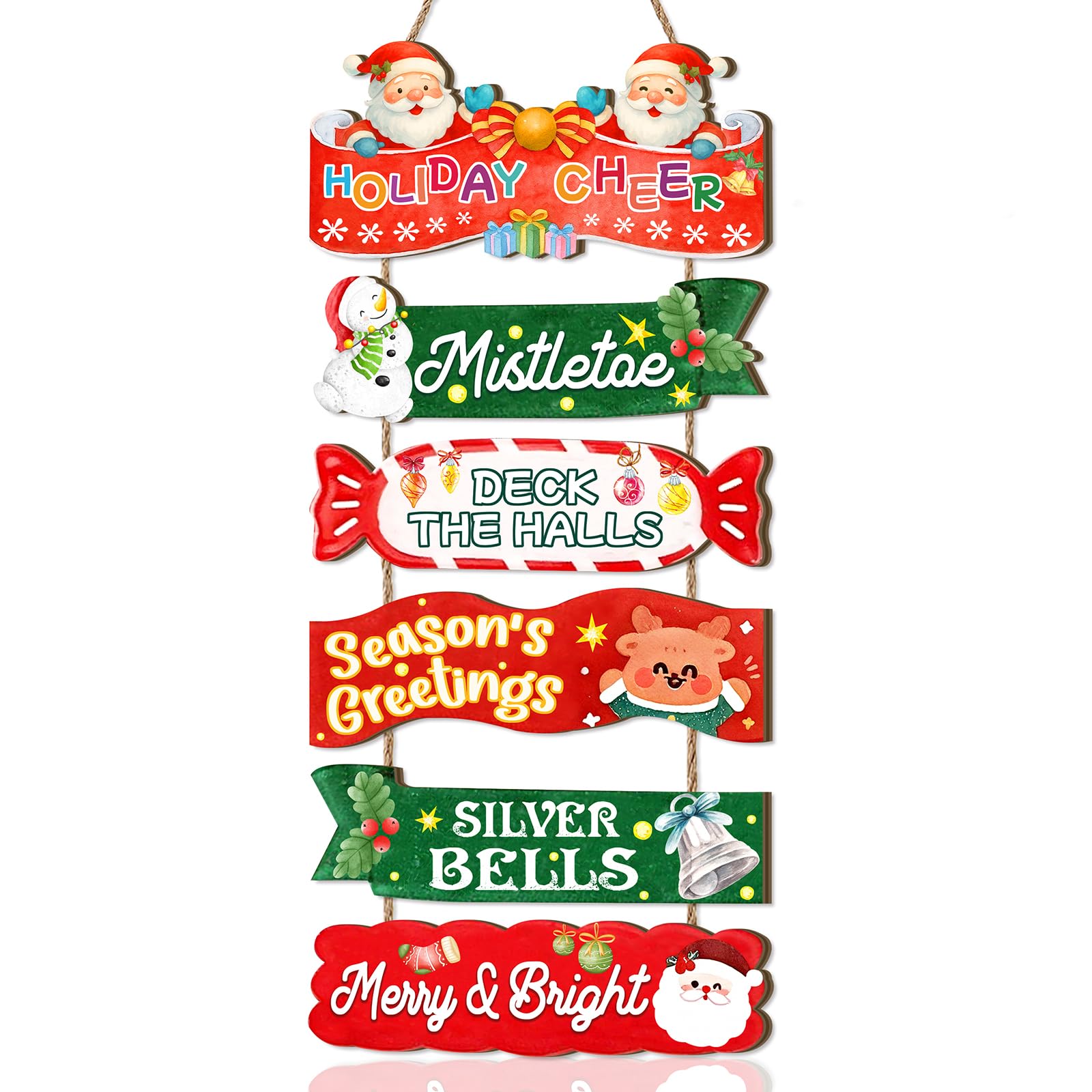 HPNIUB Merry Christmas Indoor Outdoor Decorations,Hanging Christmas Holiday Cheer Sign,Xmas Mistletoe Door Decor,Xmas Winter Farmhouse Hanging Plaque for Porch Front Home Decor