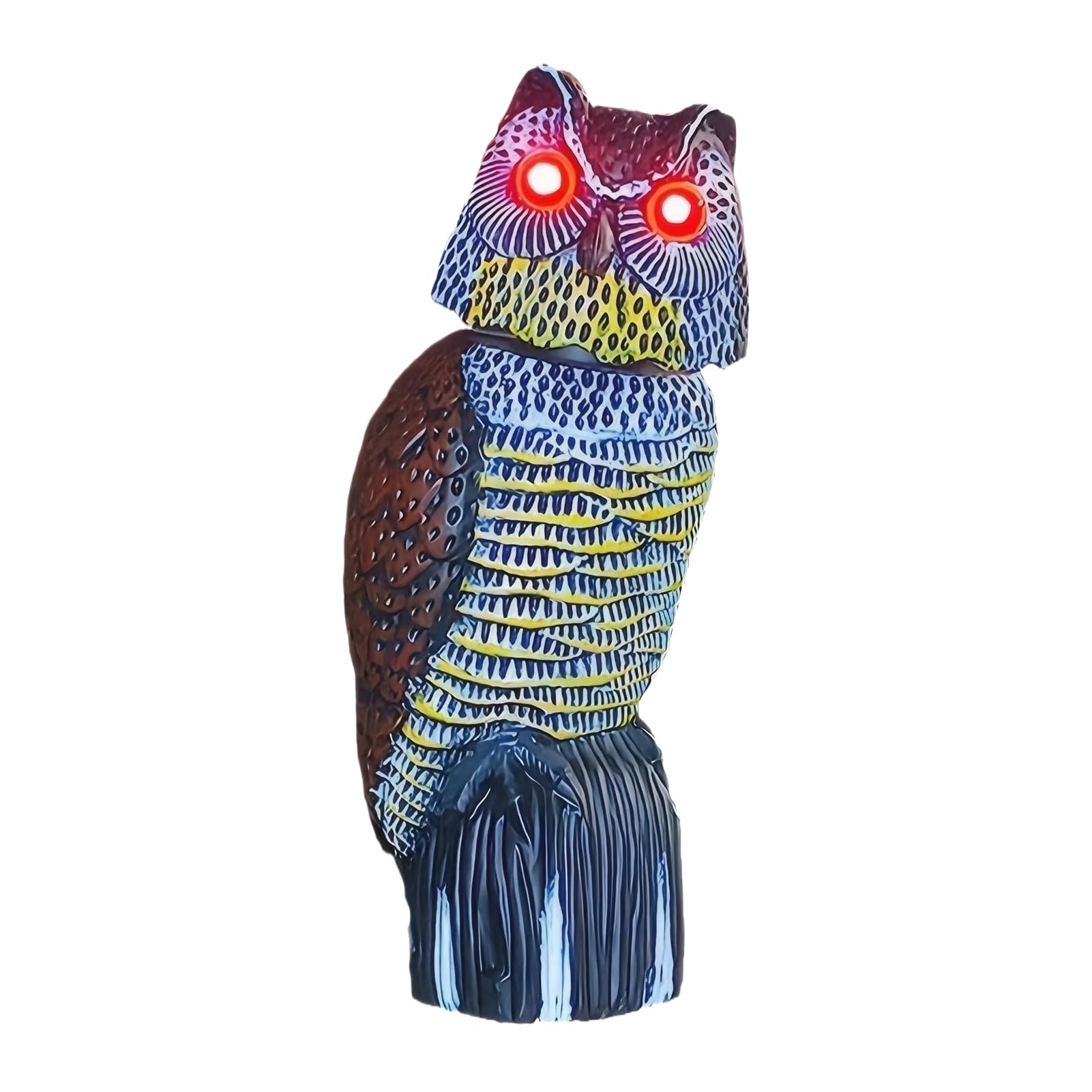 TWISAXC Solar Powered Eyes Light Up Owl Head with 360 Degree Rotation and Sparkling Eyes Birds Away Effortlessly Outdoor Scarecrow Solution Outdoor Rotating