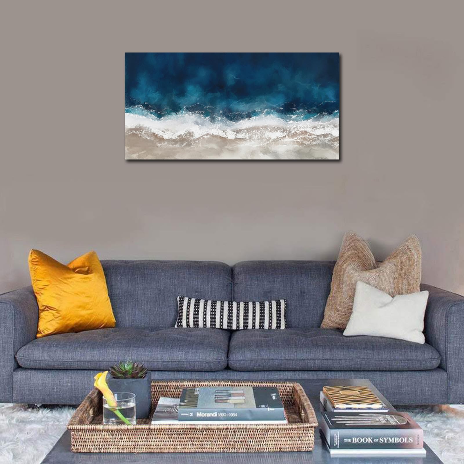 ADJUVANT Abstract Ocean Canvas Wall Art Blue Ocean White Waves Canvas