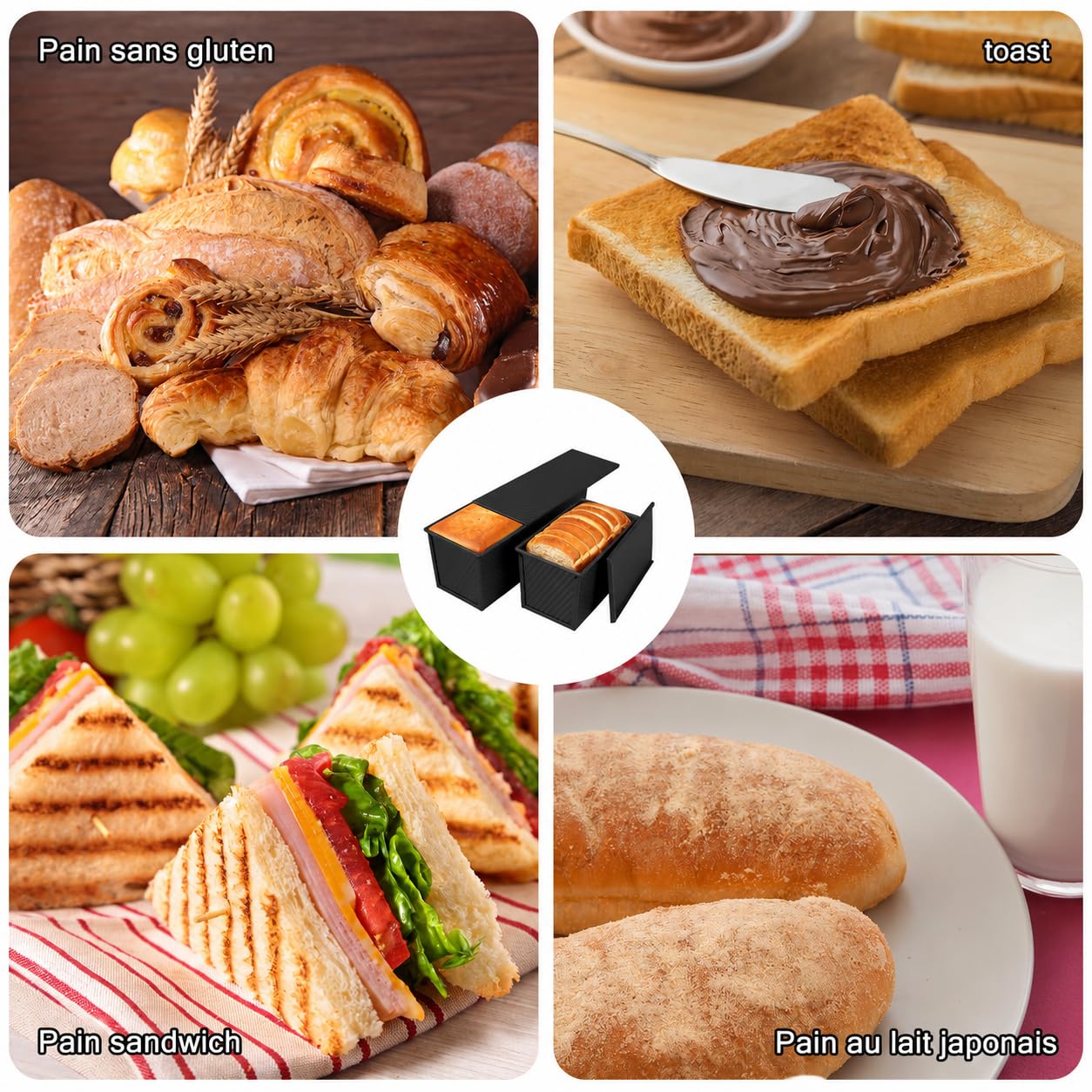 Lot de 2 Moules à Pain de Mie avec Couvercle, 450 g et 1000 g