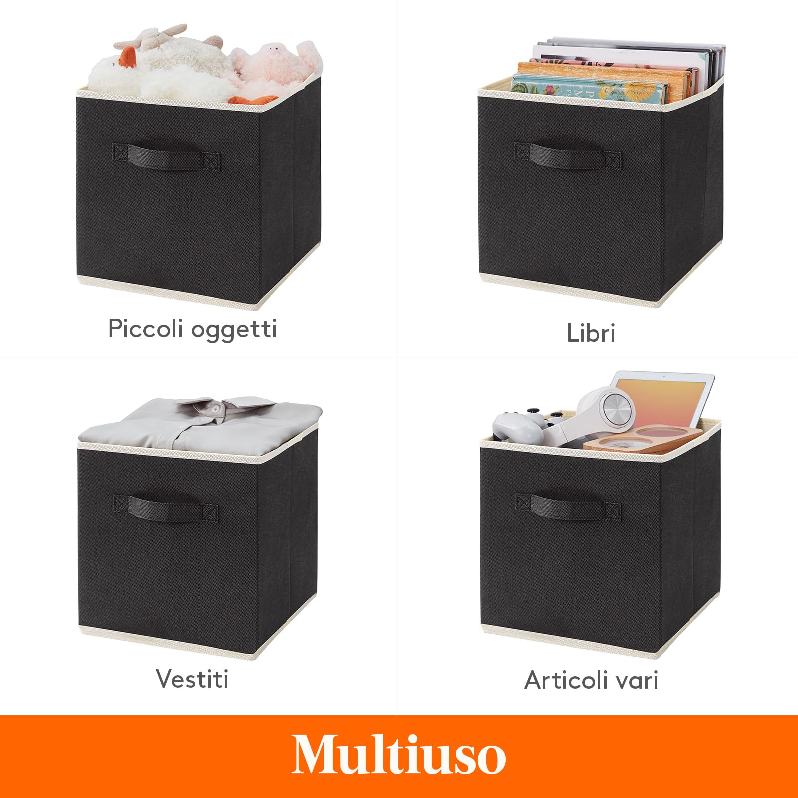 Lifewit Set di 10 Cubi Portaoggetti Pieghevoli, Cesti Portaoggetti in Tessuto, Scatole Portaoggetti con Manici, Scatole per Armadio, Vestiti, Giocattoli, 33 x 33 x 33 cm, 36 L, Nero