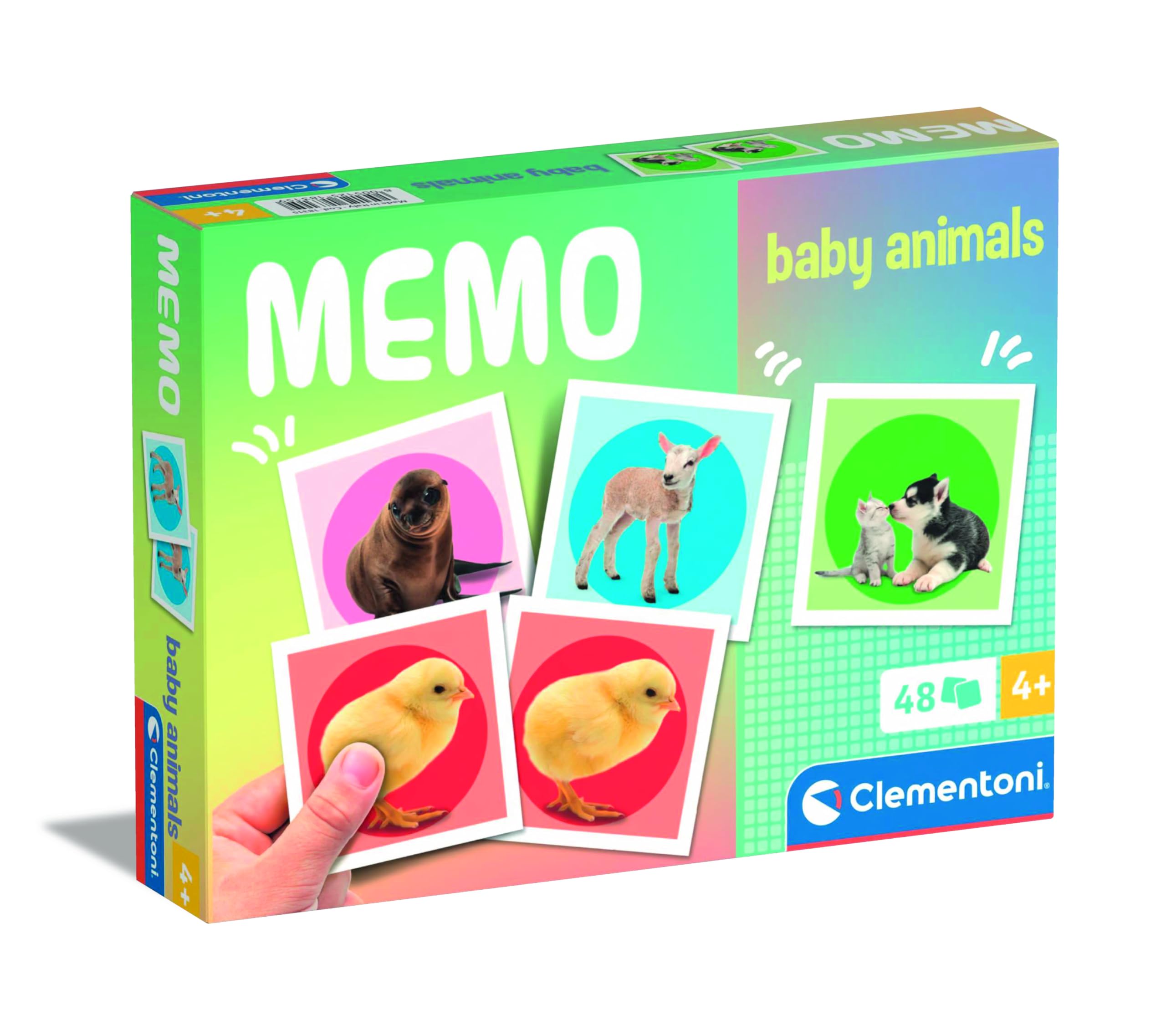 Clementoni Educational Game Memo Pocket Baby Animals 48 Płytek - Gra Dla Dzieci 3-5 lat, Gry Flash Card, Learning Logical Thinking, 2 Players, Prezent dla chłopca/dziewczyny, Cartoon, Made in Italy,