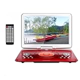 YOOHOO 16.9'' Portable DVD Player with Remote Controller, 14.1'' HD Swivel Large Screen,6 Hours Rechargeable Battery,Supports SD Card..USB Port (Red)