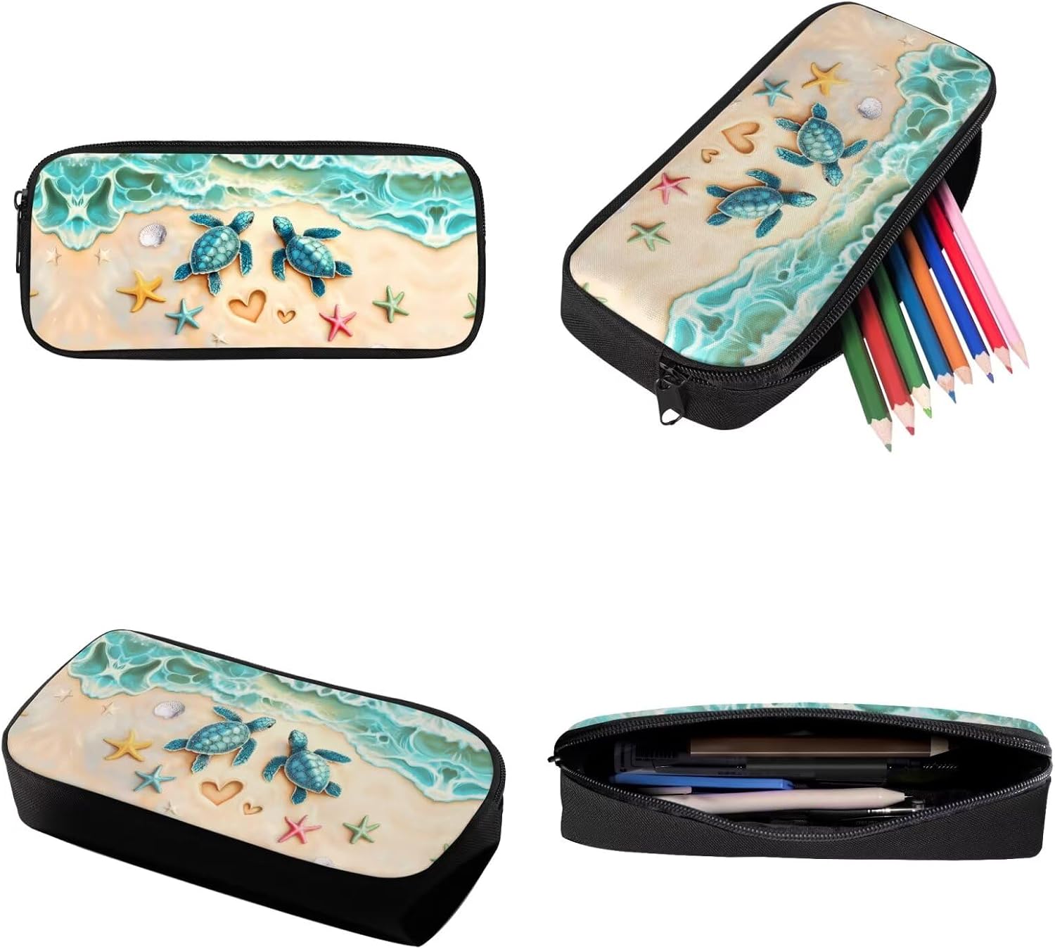 Xoenoiee Beach Turtle Starfish Pattern 3 Pcs Kids BookBag+Lunch Box+Pencil Bag for Primary/Middle School Bag Backpack Set for Boys Girls