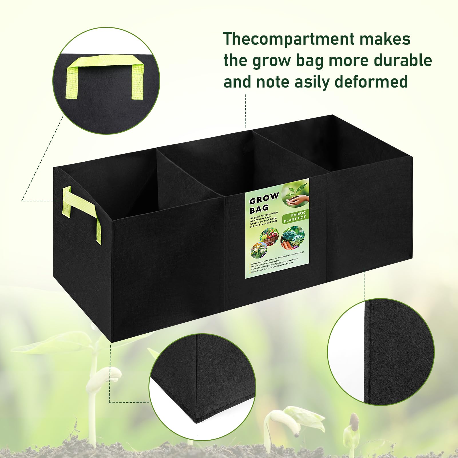 2er-Pack Pflanztaschen, atmungsaktiver Stoff, erhöhtes Gartenbeet, rechteckiger Übertopf, geeignet für Gemüse, Blumen, Obst/Blumen, mit Griffen (60 x 30 x 30 cm)