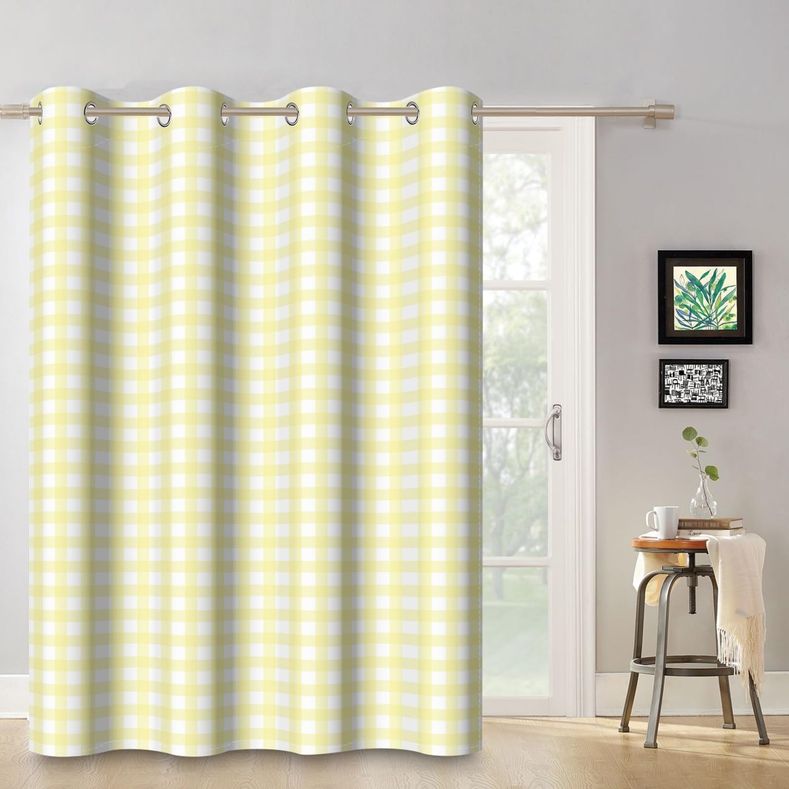 ggaimwf 107x160cm Plaid Eyelet Curtain Buffalo Check Yellow and White Gingham Checkered Squares Pattern Farmhouse Thermal Grommet Blackout Window Drapes for Bedroom Living Room 1 Single Panel - Image 3