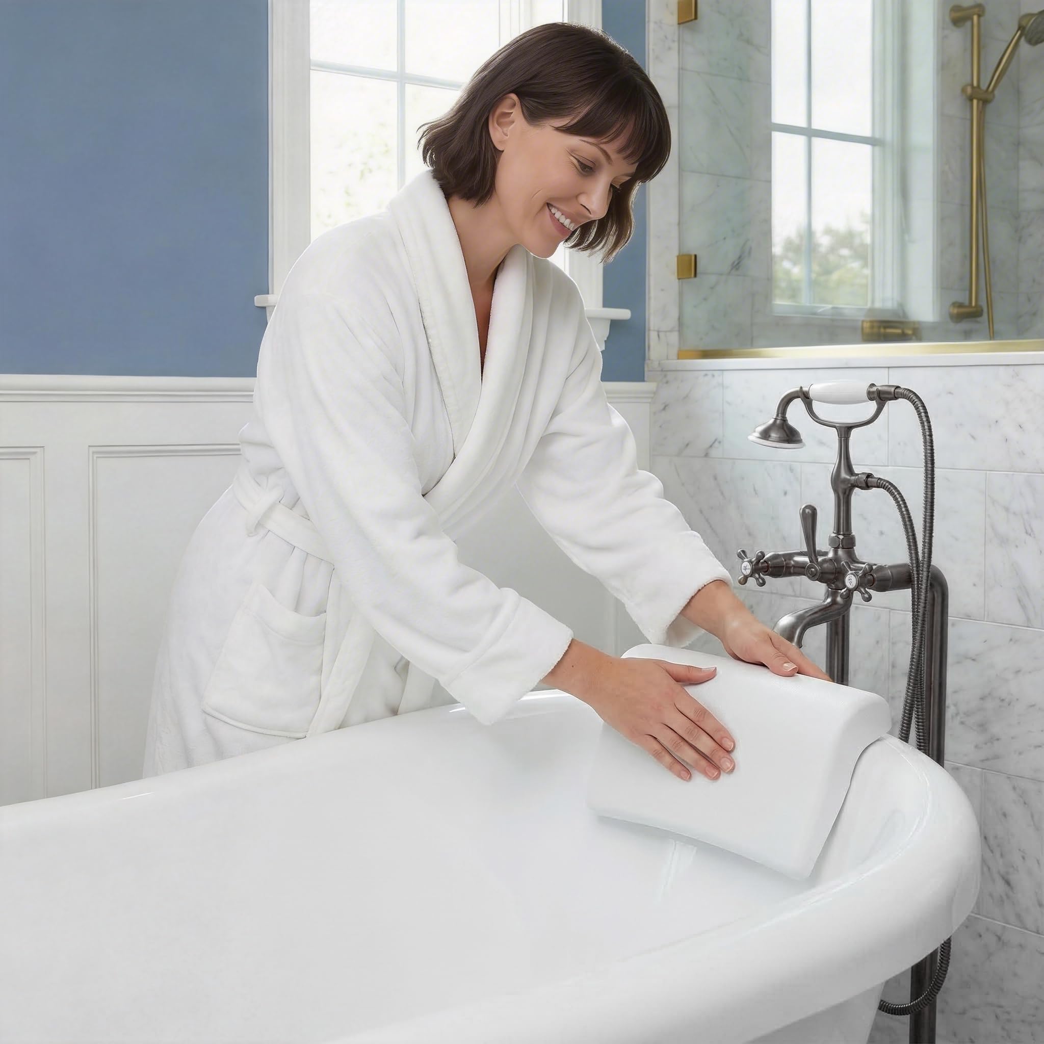 Cuscino Design Confortevole ed Ecologico in Pu Bianco Ventose, Facile da Installare per Supporto Collo per da Bagno e Relax in Casa