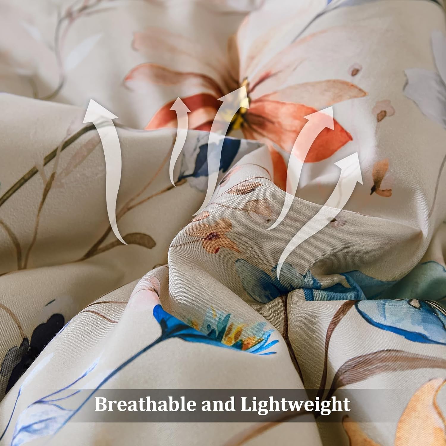 Luxudecor Queen Floral Comforter Set 7 Pieces,Beige Floral Comforter with Sheet Set,Flowers Leaves Pattern Bed in a Bag,Soft Microfiber Bed Set 90"x90" - Image 8