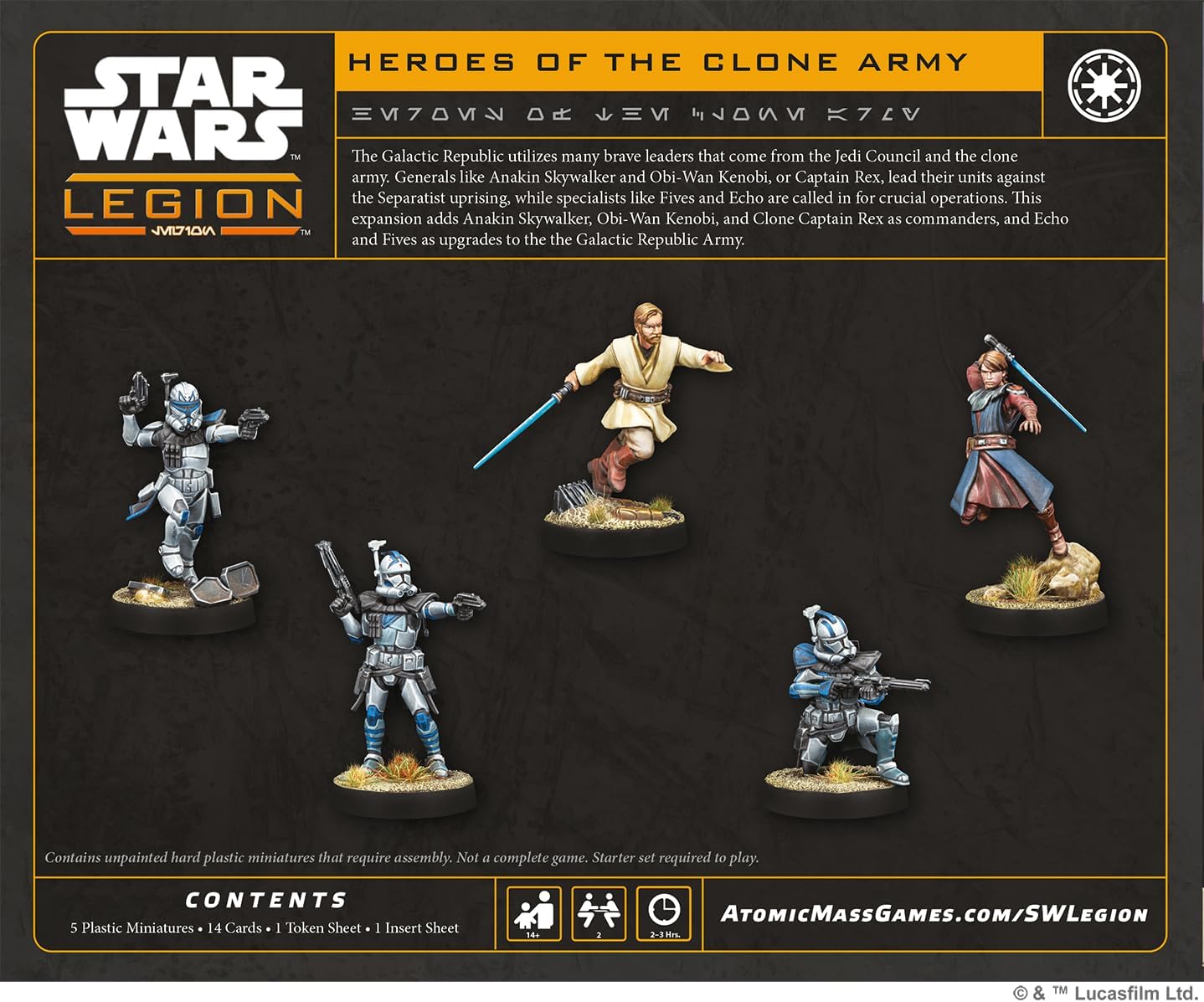 Asmodee Star Wars: Legion Heroes of the Clone Army - Obi-Wan, Anakin, Captain Rex & ARC Troopers Fives & Echo, Tabletop Miniatures Strategy Game for Kids & Adults, Ages 14+, 2 Players, 90 Min Playtime