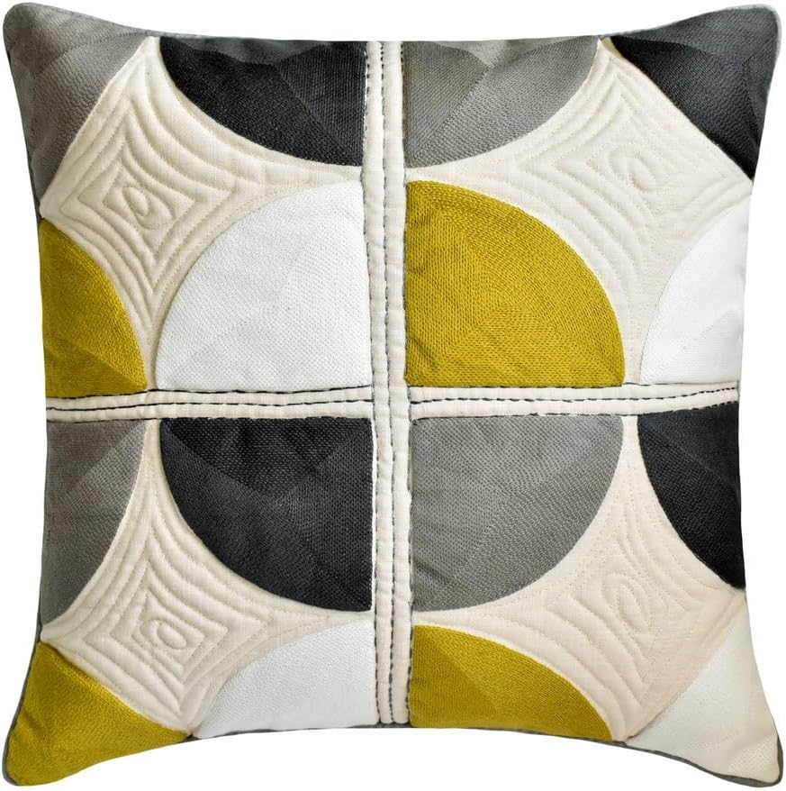 Yellow Decorative Throw Pillow Cover 14"x14" |Jacquard Cushion Cover Abstract | Minimal Modern Decor, Textured, Marble Pillow Cover Pillowcases for Couch, Sofa Bedroom & Living Room - Fluid Yellow