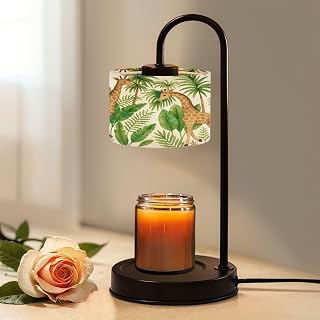 Candle Warmer Lamp with Timer and Dimmer, Graceful Animal Giraffe Jungle Exotic Green Palm Trees Fern Leaves Wax Melt Warmer with 4 Bulbs, House Warming Birthday Gifts for Women Mom New Home Decor
