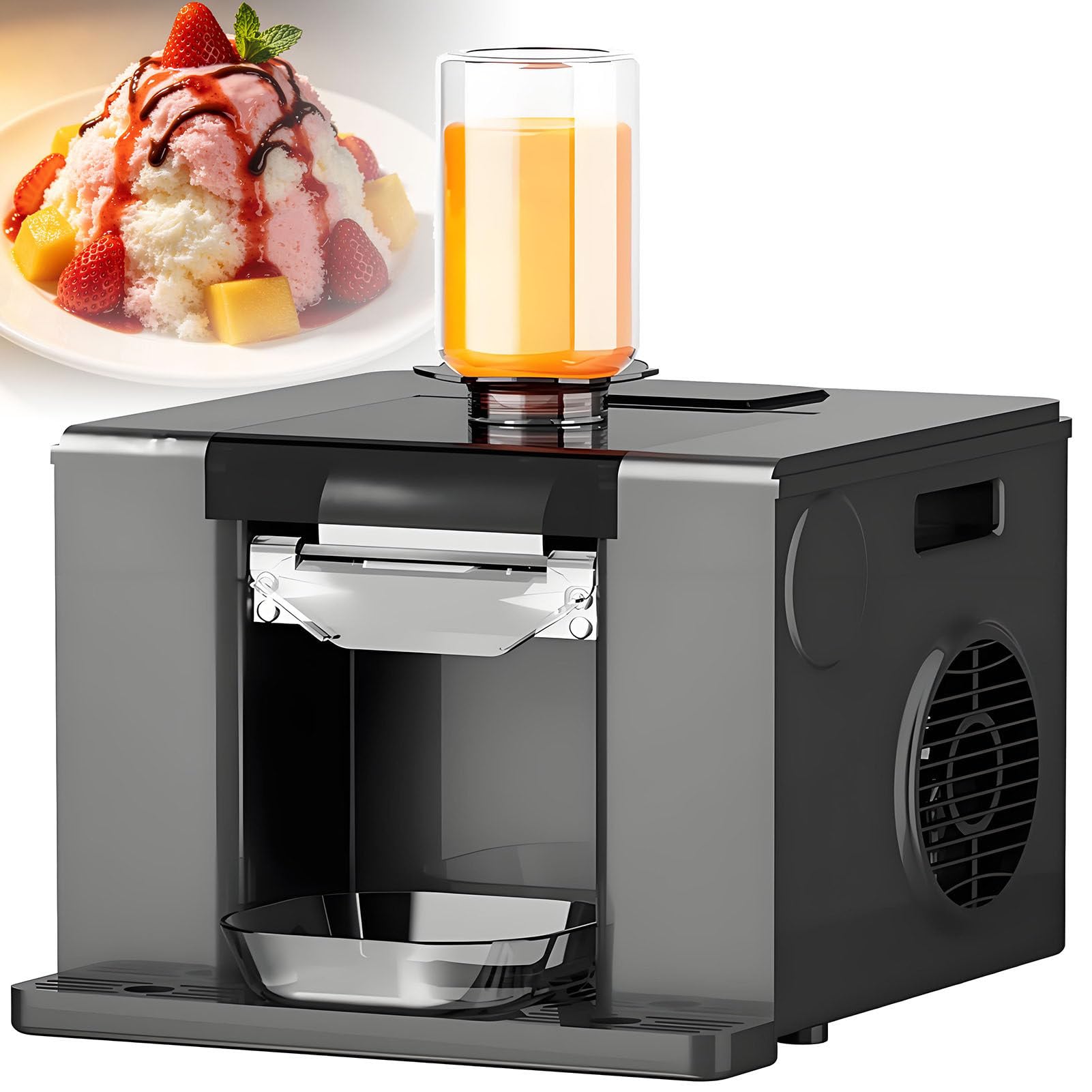 Snowflake Ice Machine,Make Fluffy Snow Ice Directly from Juice & Milk,3 Portions Preset Dispensing,Intelligent Speed Control,Adjustable Ice Thickness,750ml Feed Cup,One-Touch Auto Cleaning Grey
