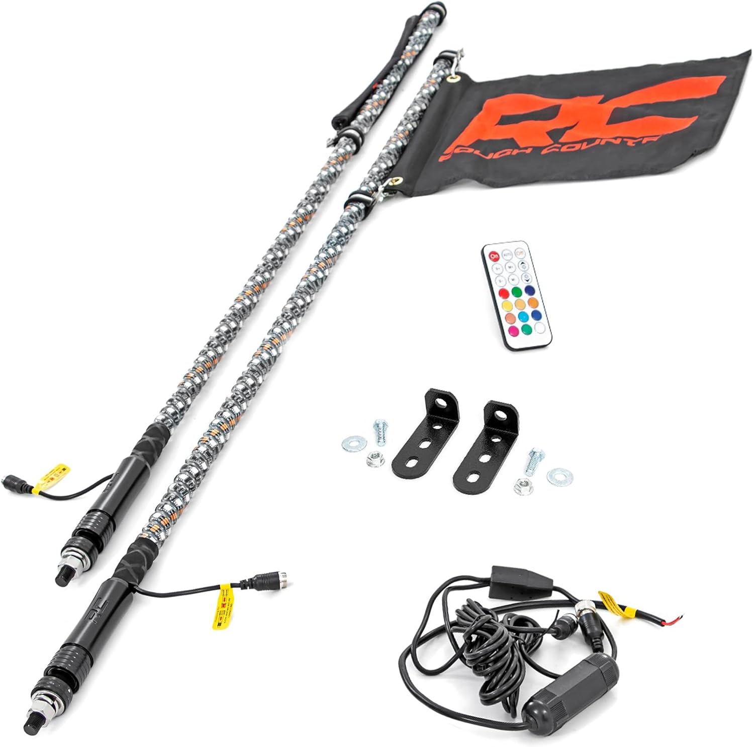Rough Country LED Whip Lights for Polaris RZR 170 EFI (2009-2021) - Set of 2, 48" Whip Lights for Side by Side, Multi-Color RGB LEDs, 300 Patterns, Dimmable, Waterproof, Quick-Release Base