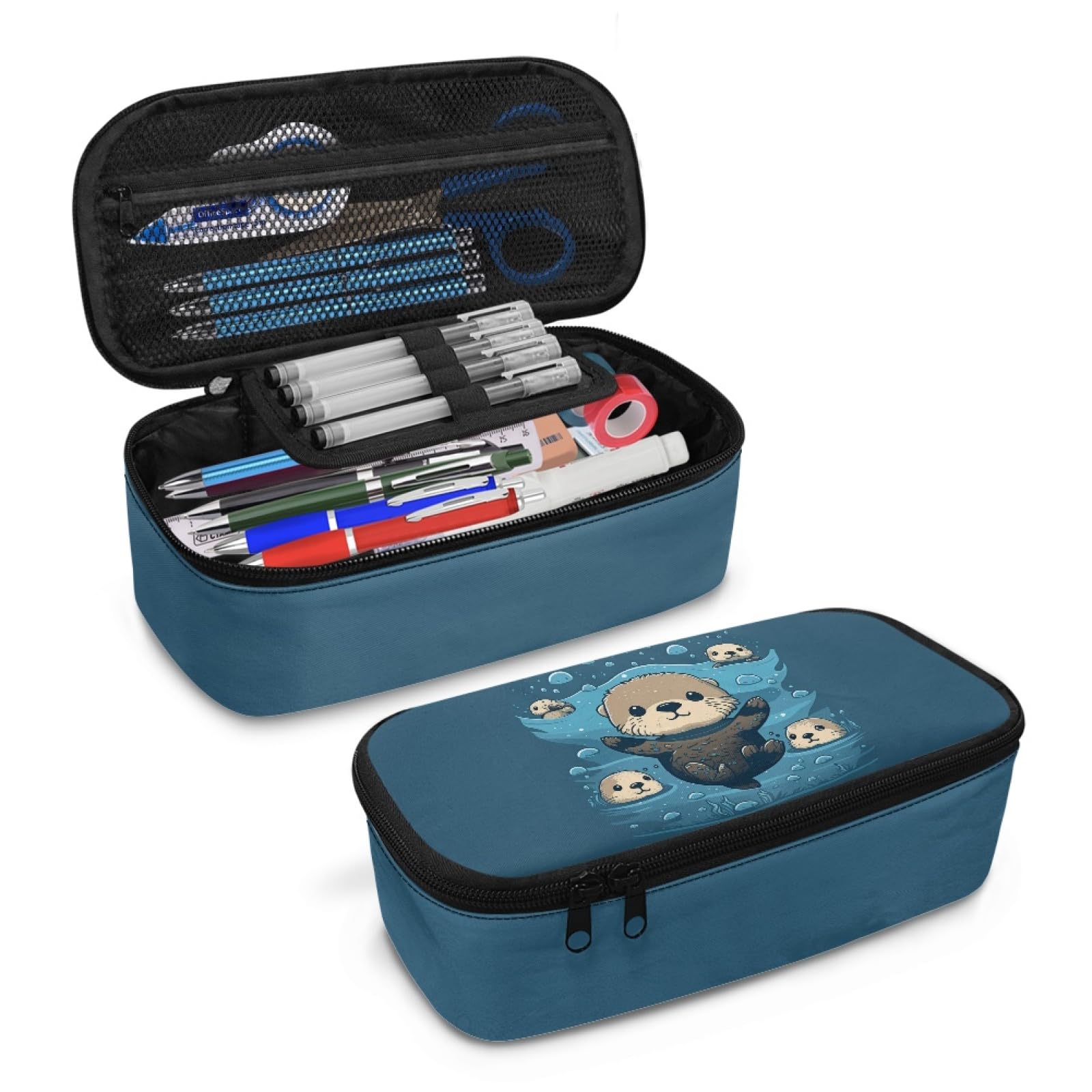 Cute Otter Kids Penci Pouch Large Capacity,Pencil Case for 1St 2Nd Boys Girls Pencil Organizer for 3-14 Years Children Pencil Bag with Mesh Pocket Pencil Box for Back to School Gifts