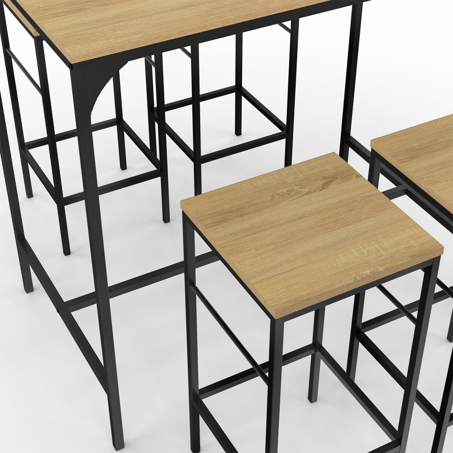 IDMarket - Ensemble Table Haute de Bar Detroit 100 cm et 4 tabourets Bois et métal Noir Design Industriel