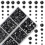 10000Pcs 2-Boxes Mixed Size Hot Fix Round Crystals Gems Glass Stones Hotfix Flat Back Rhinestones with Tweezers and Picking Pencil (Hematite Black)
