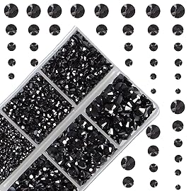 10000Pcs 2-Boxes Mixed Size Hot Fix Round Crystals Gems Glass Stones Hotfix Flat Back Rhinestones with Tweezers and Picking Pencil (Hematite Black)