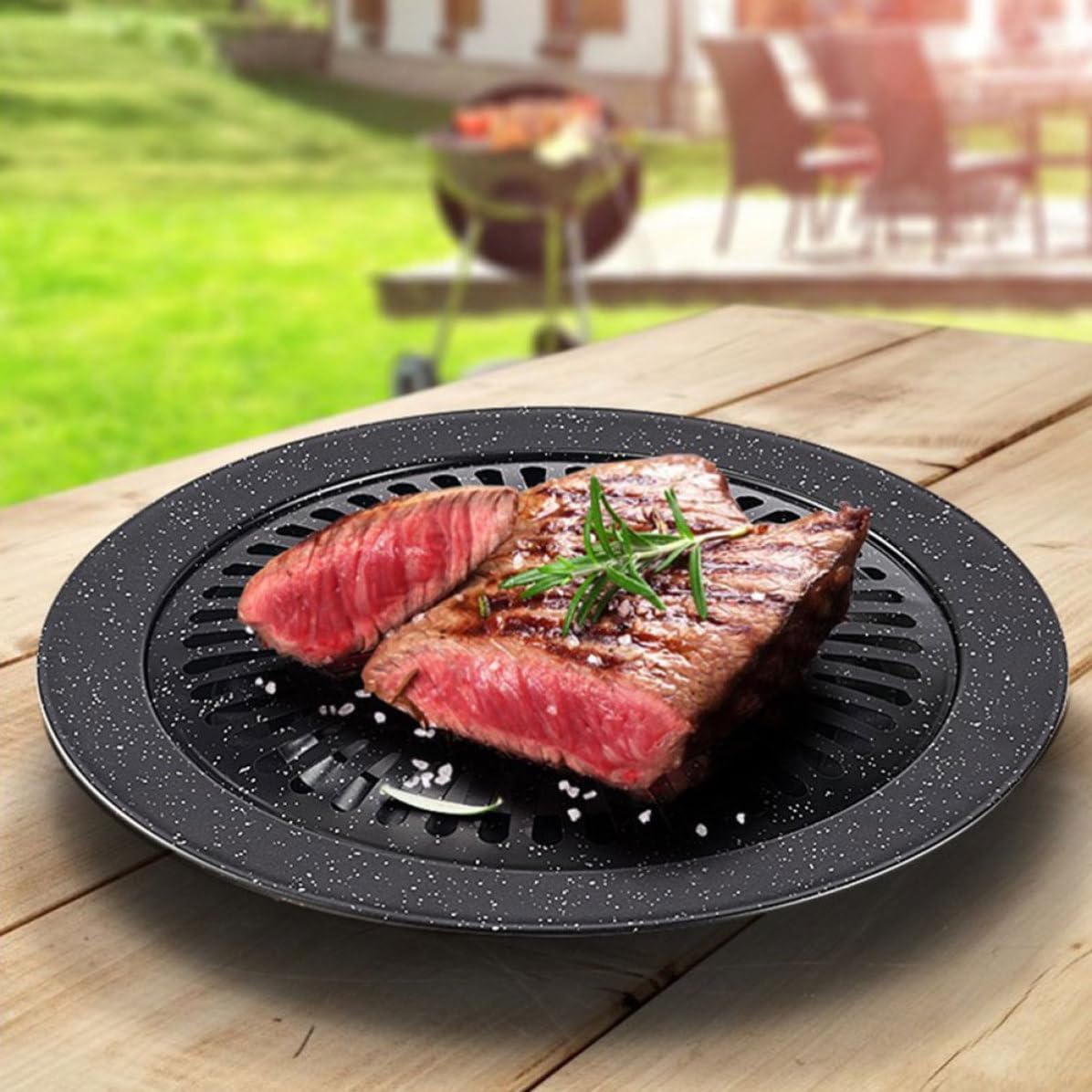 Xmas Iron Grilling Pan, Double-layer Nonstick round Barbecue Grill Pan