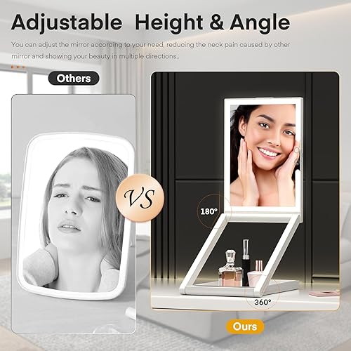 Miniatura 2 de Espejo de maquillaje con luces, espejo de maquillaje iluminado con aumento de 10X, espejo de viaje plegable, espejo de altura ajustable, iluminación