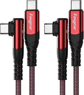 Fasgear USB C to USB C Cable 2 Pack 3ft 60W Fast Charging USB 2.0 Type C PD Cable 90 Degree Charger Compatible for Galaxy S22/S21/S20 Ultra Pixel 6 Mac-Book Air i-Pad Pro 2020/2021/Mini6 (1m,Red)