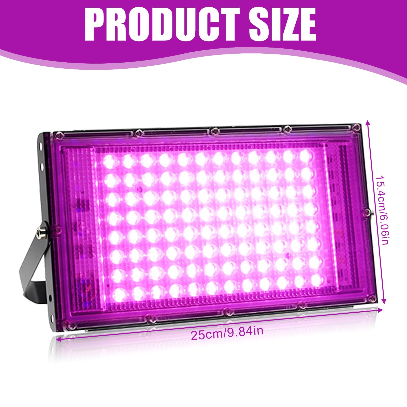 100W LED UV Schwarzlicht LED Strahler, LichtFarbe Rosa, Led Schwarzlichtlampe IP66 Wasserdicht UV Strahler, 395-400nm UV Fluter mit Stecker, Schwarzlicht für Glow Party, Blacklight, Party Zubehör